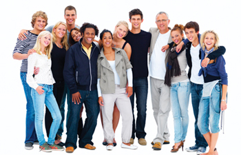 group of people standing with arms around each other