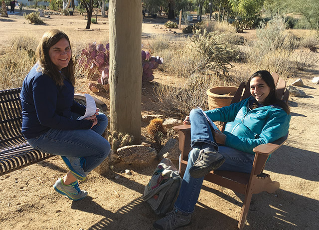 Sister Mary Therese Krueger, P.B.V.M. (left) and Sister Nicole Varnerin, S.N.D. (right) relax during a retreat sponsored by Giving Voice.