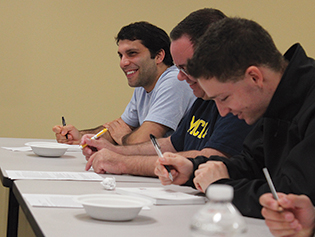 Twice a year all the De La Salle Christian Brothers in initial formation in the U.S. gather for a weekend of retreat, conversation, and fellowship (right). A unique aspect of the novitiate, in today’s high-tech, media enriched world, is the time to be still. As Brother Patrick Martin says, “Without external stimuli, you get a chance to do some inner work. You get to know yourself really well, and test your fit in this vocation.” 