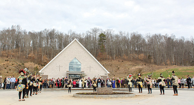 Mexican traditional costumes mix with Knights of Columbus garb for a festive opening weekend at the new St. Teresa of Kolkata Parish in Maynardville, Tennessee.