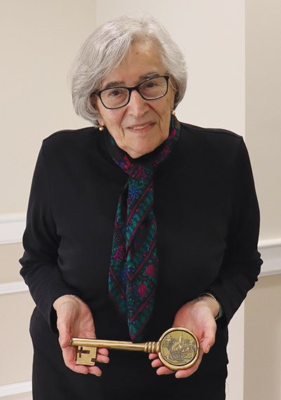 Sister Laura Turbini, C.S.J. holds the key to the French municipality of Lannion, Brittany.