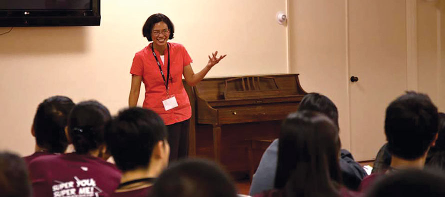 Sister Khoo talking to students